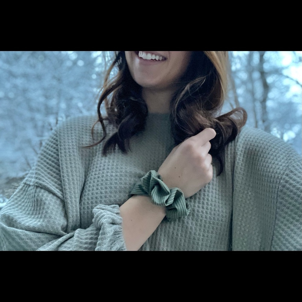 Green Ruffled Scrunchie - Picture 2 of 2